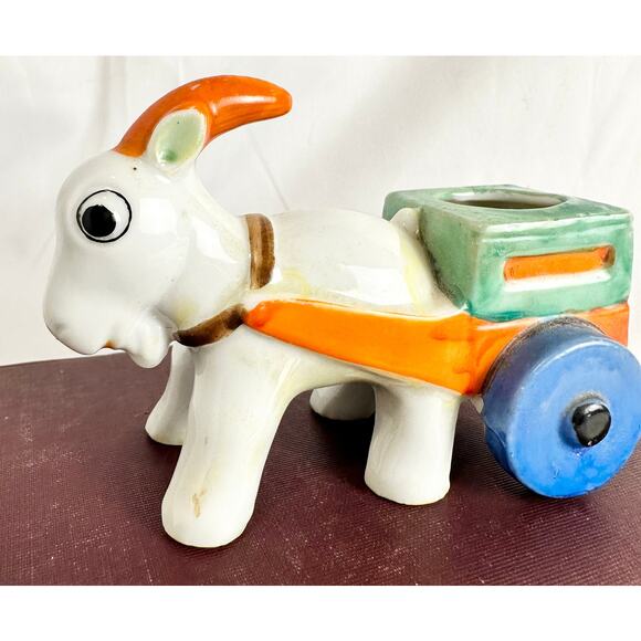Ceramic Lusterware Goat Cart Pin Cushion | Japan | Lusterware | Goat Pin Cushion - Picture 7 of 9